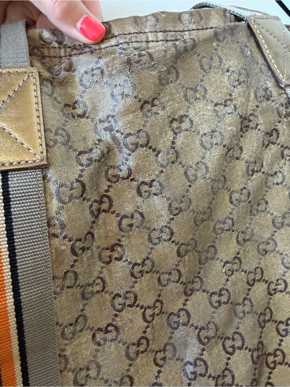 GUCCI Vintage Crystal Coated Canvas GG Logo Web Tote Bag - Picture 15 of 16